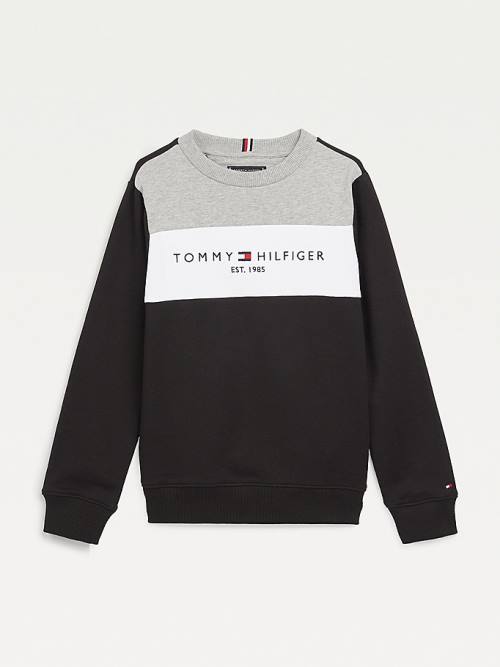 Tommy Hilfiger Essential Colour-Blocked Organic Pamuklu Sweatshirt Erkek Çocuk Siyah | TH236PTQ