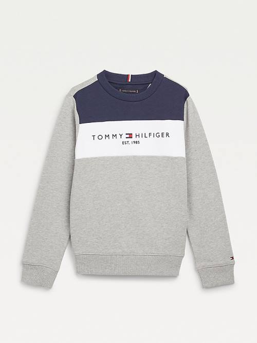 Tommy Hilfiger Essential Colour-Blocked Organic Pamuklu Sweatshirt Erkek Çocuk Gri | TH487TKW