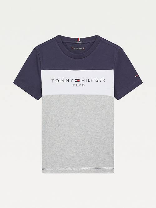 Tommy Hilfiger Essential Colour-Blocked Organic Pamuklu Tişört Erkek Çocuk Gri | TH743HIZ