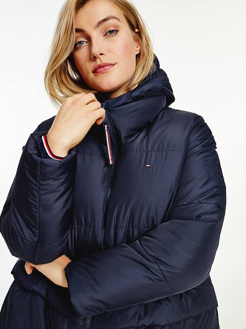 Tommy Hilfiger Essential Curve TH Protect Padded Logo Coat Ceket Kadın Mavi | TH678SNO