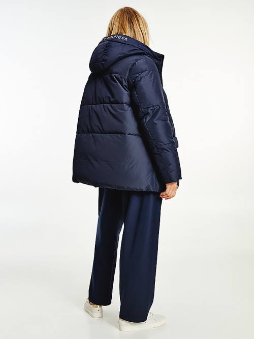 Tommy Hilfiger Essential Curve TH Protect Padded Logo Coat Ceket Kadın Mavi | TH678SNO