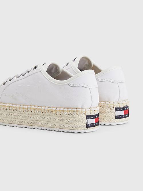 Tommy Hilfiger Essential Dantel-Up Flatform Espadrilles Loafer Ayakkabı Kadın Beyaz | TH407QIA