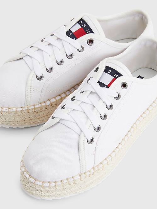 Tommy Hilfiger Essential Dantel-Up Flatform Espadrilles Loafer Ayakkabı Kadın Beyaz | TH407QIA