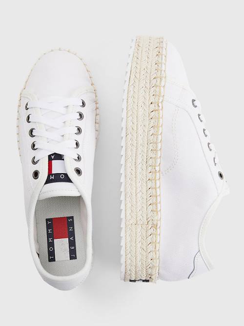 Tommy Hilfiger Essential Dantel-Up Flatform Espadrilles Loafer Ayakkabı Kadın Beyaz | TH407QIA