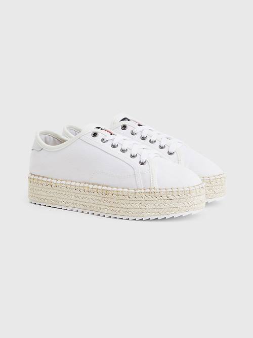 Tommy Hilfiger Essential Dantel-Up Flatform Espadrilles Loafer Ayakkabı Kadın Beyaz | TH407QIA