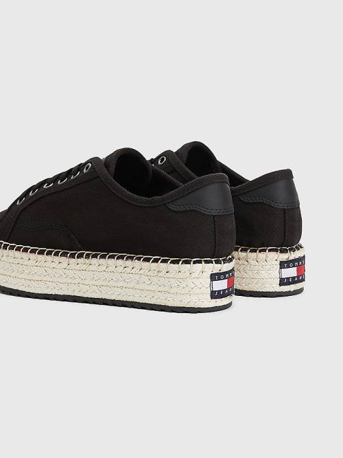 Tommy Hilfiger Essential Dantel-Up Flatform Espadrilles Loafer Ayakkabı Kadın Siyah | TH549JAR