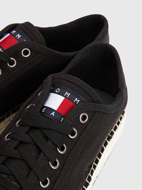 Tommy Hilfiger Essential Dantel-Up Flatform Espadrilles Loafer Ayakkabı Kadın Siyah | TH549JAR