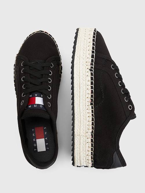 Tommy Hilfiger Essential Dantel-Up Flatform Espadrilles Loafer Ayakkabı Kadın Siyah | TH549JAR