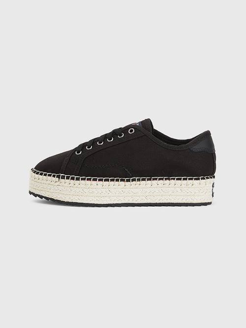 Tommy Hilfiger Essential Dantel-Up Flatform Espadrilles Loafer Ayakkabı Kadın Siyah | TH549JAR