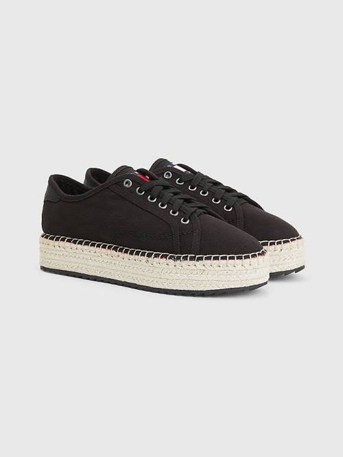 Tommy Hilfiger Essential Dantel-Up Flatform Espadrilles Loafer Ayakkabı Kadın Siyah | TH549JAR