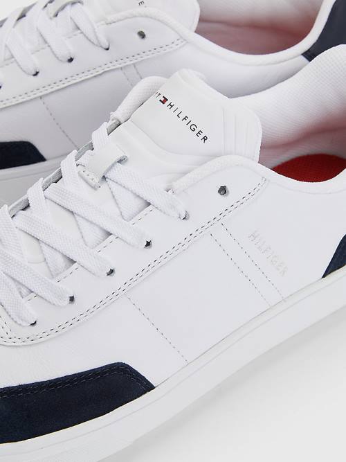 Tommy Hilfiger Essential Deri Cupsole Spor Ayakkabı Erkek Beyaz | TH487SAE