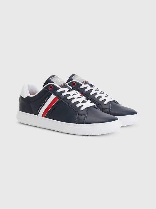 Tommy Hilfiger Essential Deri Cupsole Spor Ayakkabı Erkek Mavi | TH623LJU