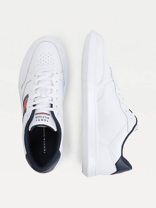 Tommy Hilfiger Essential Deri Cupsole Spor Ayakkabı Erkek Beyaz | TH691ELQ