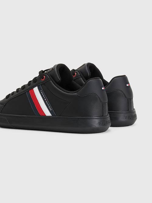 Tommy Hilfiger Essential Deri Cupsole Spor Ayakkabı Erkek Siyah | TH793PUC