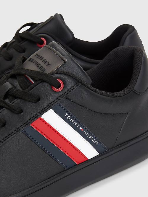 Tommy Hilfiger Essential Deri Cupsole Spor Ayakkabı Erkek Siyah | TH793PUC