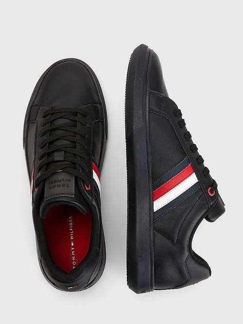 Tommy Hilfiger Essential Deri Cupsole Spor Ayakkabı Erkek Siyah | TH793PUC