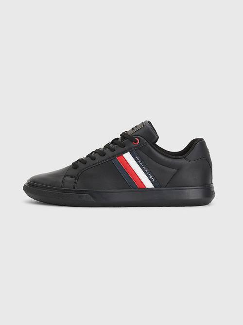 Tommy Hilfiger Essential Deri Cupsole Spor Ayakkabı Erkek Siyah | TH793PUC