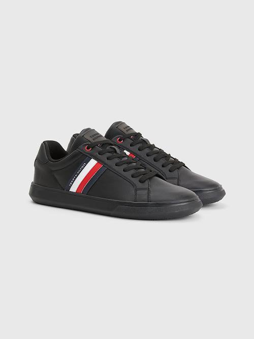 Tommy Hilfiger Essential Deri Cupsole Spor Ayakkabı Erkek Siyah | TH793PUC