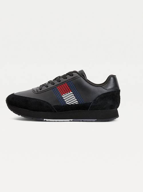 Tommy Hilfiger Essential Deri Flag Runner Spor Ayakkabı Erkek Siyah | TH204FYK