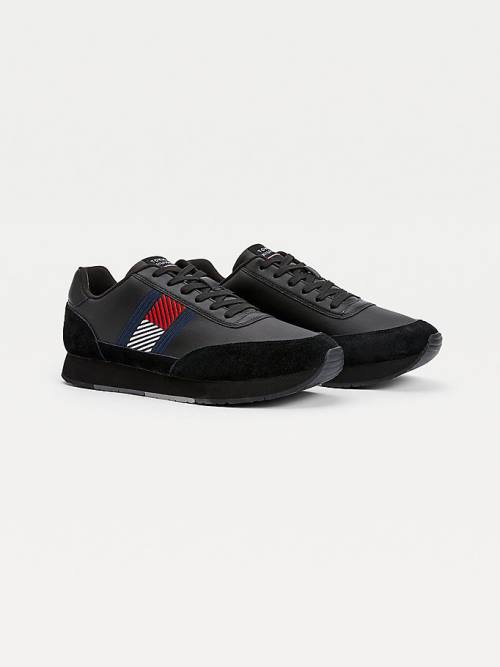 Tommy Hilfiger Essential Deri Flag Runner Spor Ayakkabı Erkek Siyah | TH204FYK