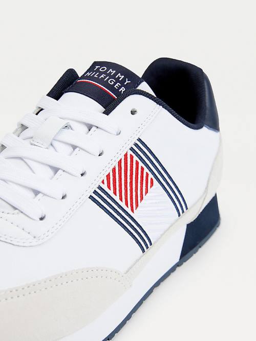 Tommy Hilfiger Essential Deri Flag Runner Spor Ayakkabı Erkek Beyaz | TH385QNA