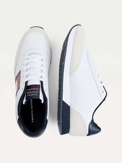 Tommy Hilfiger Essential Deri Flag Runner Spor Ayakkabı Erkek Beyaz | TH385QNA