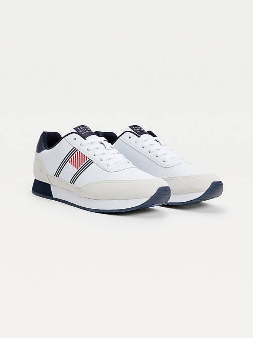 Tommy Hilfiger Essential Deri Flag Runner Spor Ayakkabı Erkek Beyaz | TH385QNA