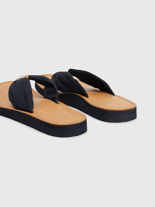 Tommy Hilfiger Essential Deri Footbed Flip-Flops Sandalet Kadın Mavi | TH061NOZ