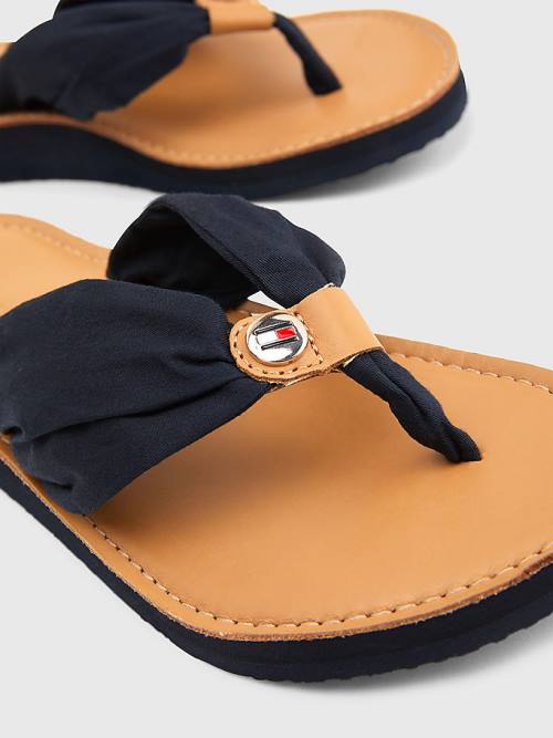 Tommy Hilfiger Essential Deri Footbed Flip-Flops Sandalet Kadın Mavi | TH061NOZ