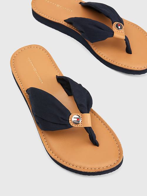 Tommy Hilfiger Essential Deri Footbed Flip-Flops Sandalet Kadın Mavi | TH061NOZ