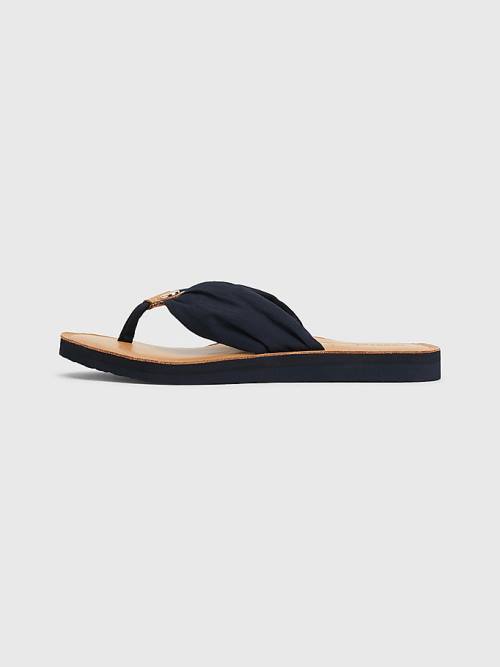 Tommy Hilfiger Essential Deri Footbed Flip-Flops Sandalet Kadın Mavi | TH061NOZ