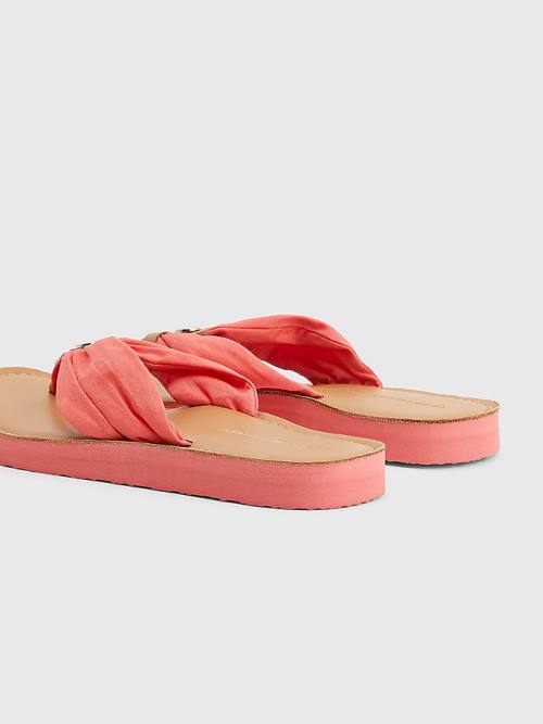 Tommy Hilfiger Essential Deri Footbed Flip-Flops Sandalet Kadın Kırmızı | TH814AHM