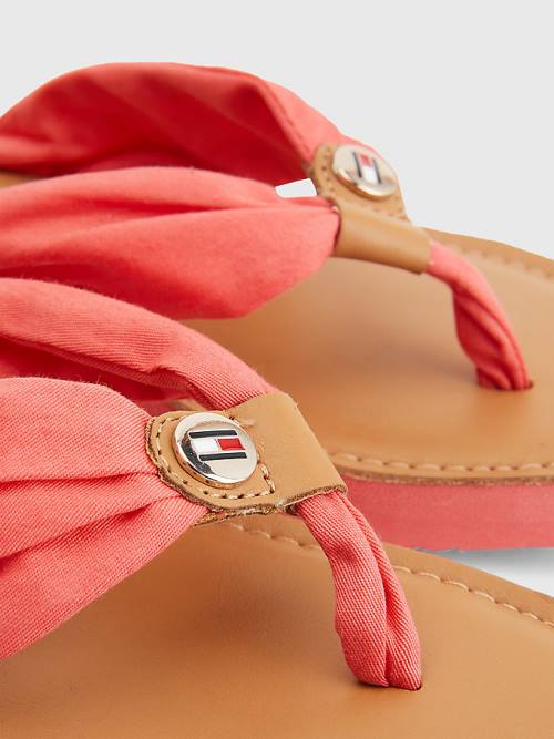 Tommy Hilfiger Essential Deri Footbed Flip-Flops Sandalet Kadın Kırmızı | TH814AHM