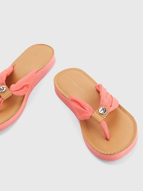 Tommy Hilfiger Essential Deri Footbed Flip-Flops Sandalet Kadın Kırmızı | TH814AHM