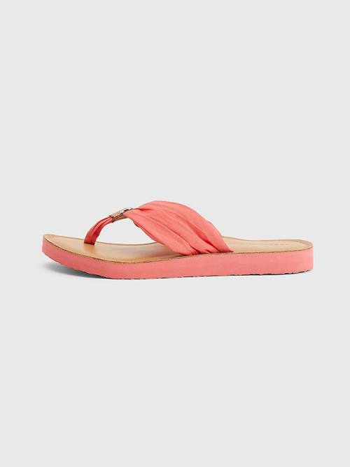 Tommy Hilfiger Essential Deri Footbed Flip-Flops Sandalet Kadın Kırmızı | TH814AHM