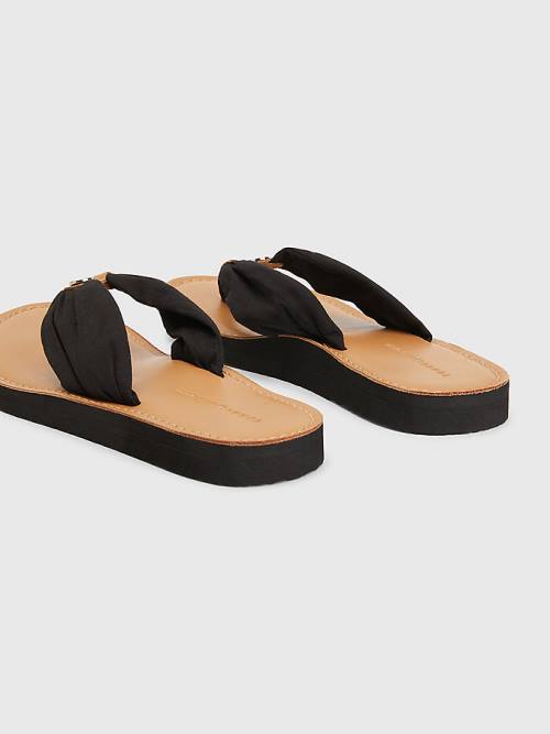 Tommy Hilfiger Essential Deri Footbed Flip-Flops Sandalet Kadın Siyah | TH820XOE