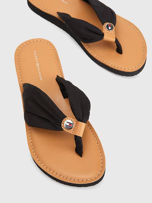 Tommy Hilfiger Essential Deri Footbed Flip-Flops Sandalet Kadın Siyah | TH820XOE