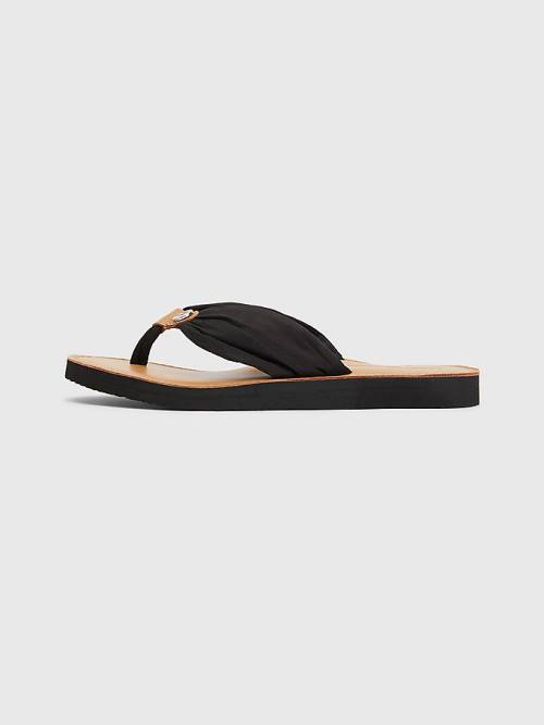 Tommy Hilfiger Essential Deri Footbed Flip-Flops Sandalet Kadın Siyah | TH820XOE