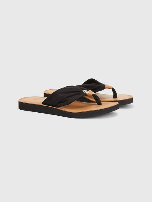 Tommy Hilfiger Essential Deri Footbed Flip-Flops Sandalet Kadın Siyah | TH820XOE