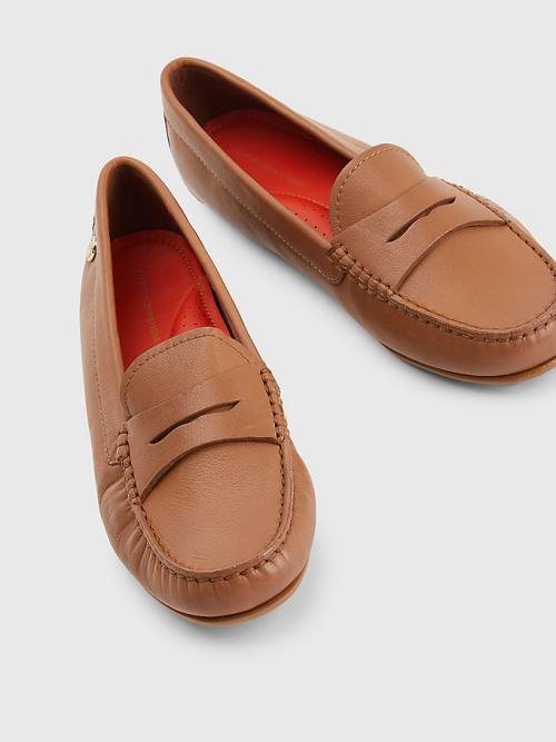 Tommy Hilfiger Essential Deri Moccasins Loafer Ayakkabı Kadın Kahverengi | TH409GYL