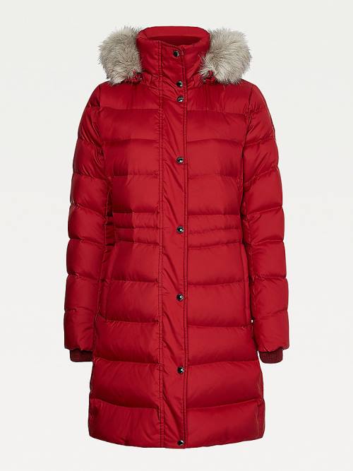 Tommy Hilfiger Essential Down-Filled Faux Fur Trim Coat Ceket Kadın Kırmızı | TH015AQX