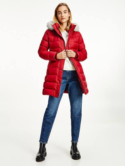 Tommy Hilfiger Essential Down-Filled Faux Fur Trim Coat Ceket Kadın Kırmızı | TH015AQX