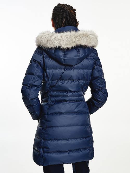 Tommy Hilfiger Essential Down-Filled Faux Fur Trim Coat Ceket Kadın Mavi | TH759UYF