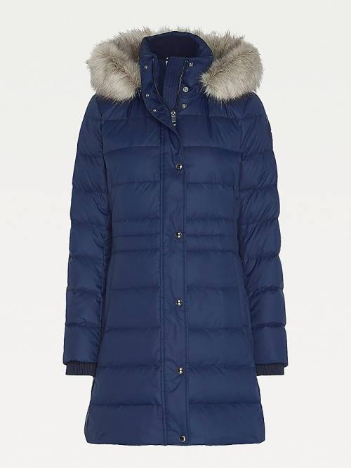 Tommy Hilfiger Essential Down-Filled Faux Fur Trim Coat Ceket Kadın Mavi | TH759UYF