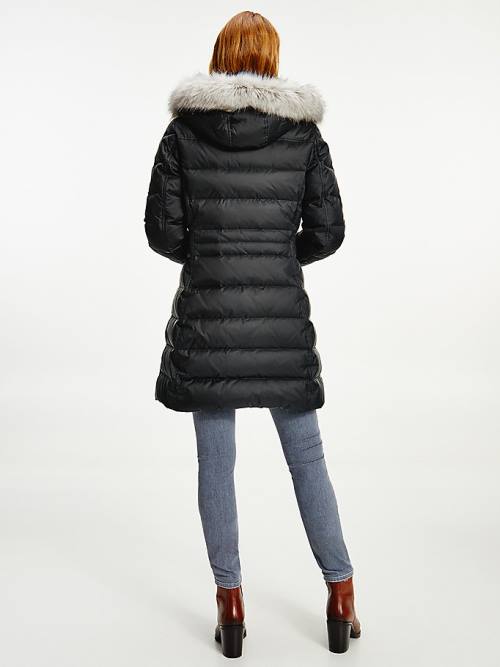 Tommy Hilfiger Essential Down-Filled Faux Fur Trim Coat Ceket Kadın Siyah | TH982GNR