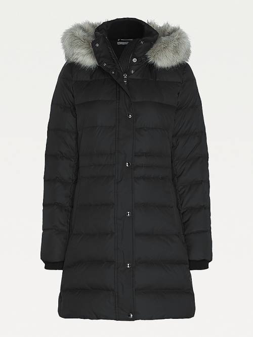 Tommy Hilfiger Essential Down-Filled Faux Fur Trim Coat Ceket Kadın Siyah | TH982GNR