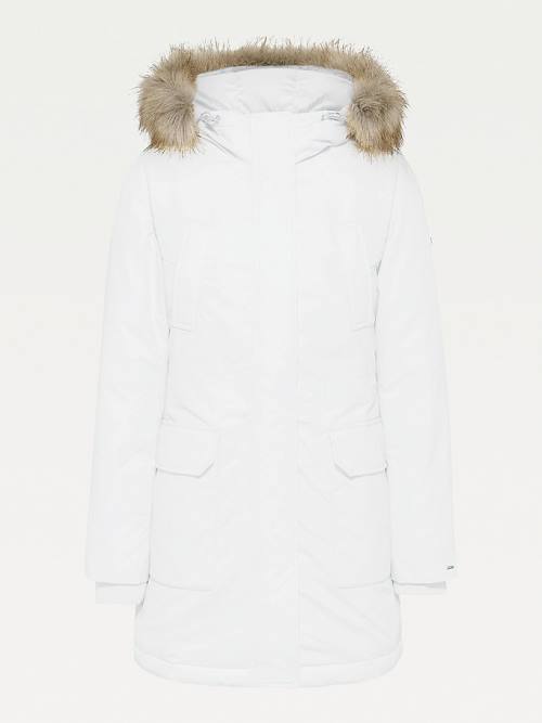 Tommy Hilfiger Essential Faux Fur Trim Down Parka Kaban Kadın Beyaz | TH273QKV