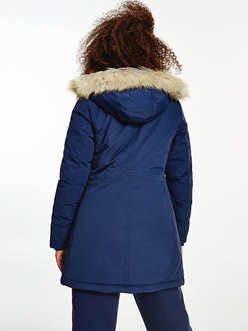 Tommy Hilfiger Essential Faux Fur Trim Down Parka Kaban Kadın Mavi | TH516RNY