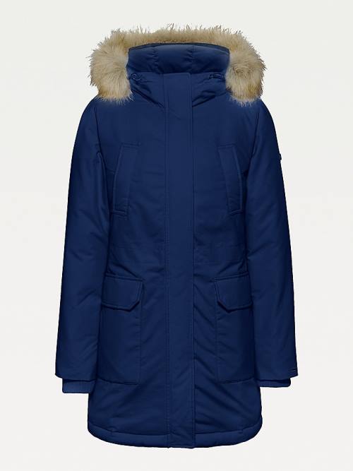 Tommy Hilfiger Essential Faux Fur Trim Down Parka Kaban Kadın Mavi | TH516RNY