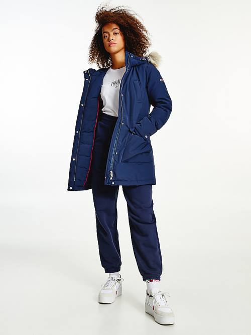 Tommy Hilfiger Essential Faux Fur Trim Down Parka Kaban Kadın Mavi | TH516RNY